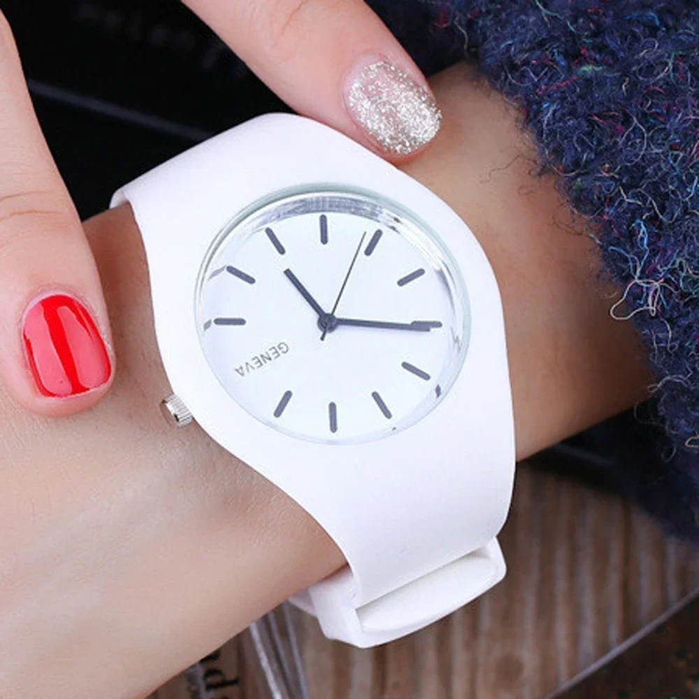 2020 Geneva Women Sport Watches Cream Color Ultra-thin Fashion Gift Silicone Str