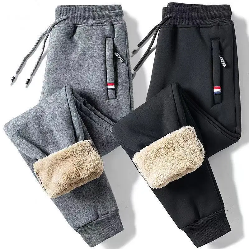 Winter Lambswool Warm Casual Pants Men's Fitness Jogging Sweatpants Male Solid D