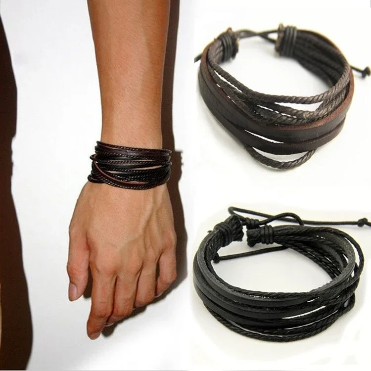 Delysia King Leisure Fashion Men's Hand-woven Multilayer Leather Bracelet Handma