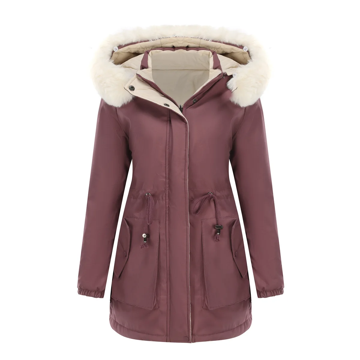 2024 Women Winter Jacket Two Sided Warm Cotton Jacket Detachable Cap Long Sleeve