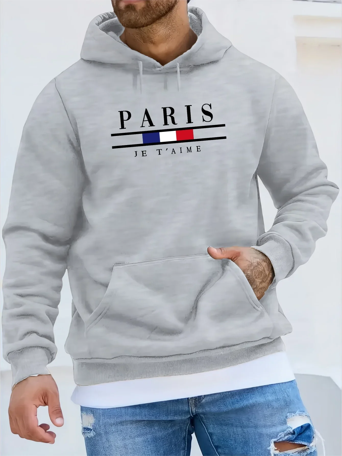 Fashionable Men's Hoodie with Street Casual Sports Style Long Sleeve and Kangaro