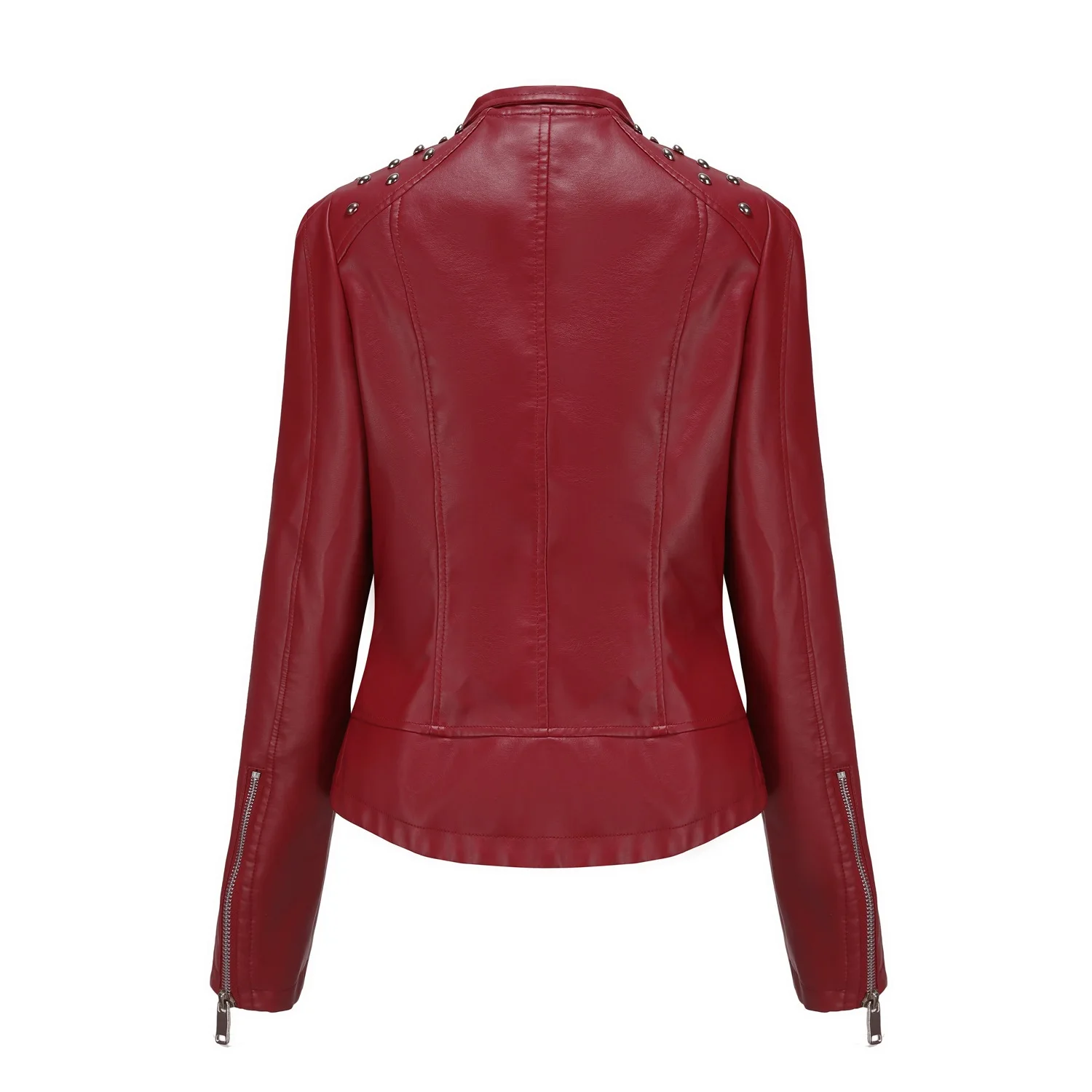 Women's Punk Rivet Leather Jacket Spring Autumn Retro Turndown Collar Slim Casua