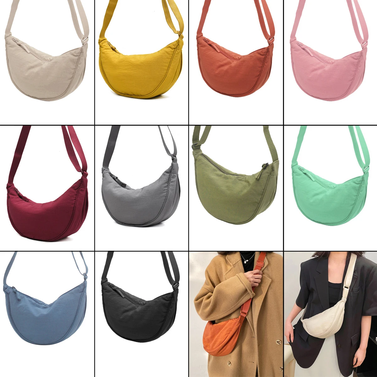 Nylon Hobos Chest Shoulder Bag Large Capacity Travel Crossbody Half Moon Belt Me