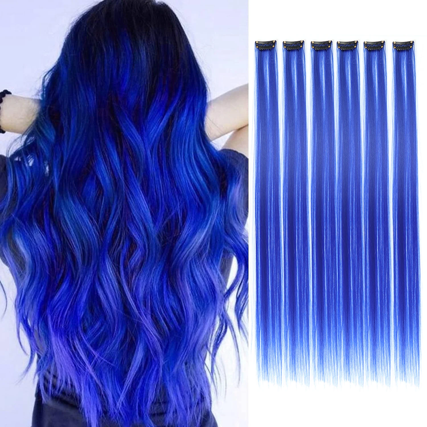 Clip in Hair Extensions Colored Party Highlights 22 inches 6pcs/pack Multi-color