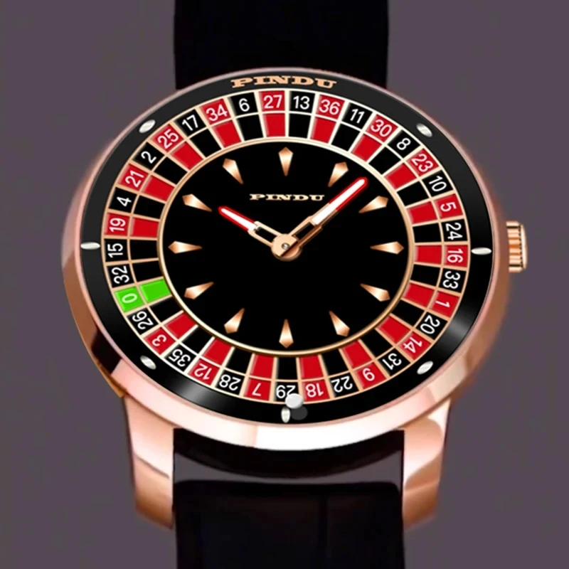 PINDU Design New Mechanical Watch NH35 Rotating Dial Las Vegas Roulette Desktop 
