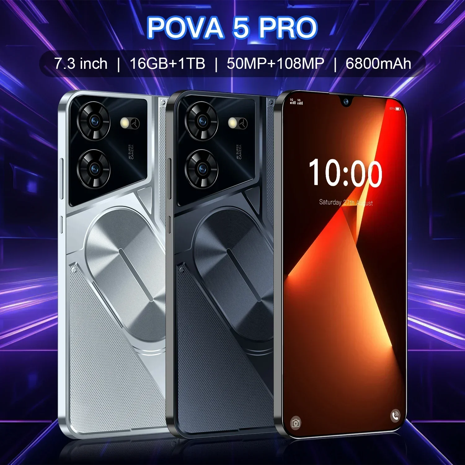 Pova 5 Pro Mobile Phones Original 7.3HD Smartphone 16GB+1TB 4G 5G Dual Sim Cellp
