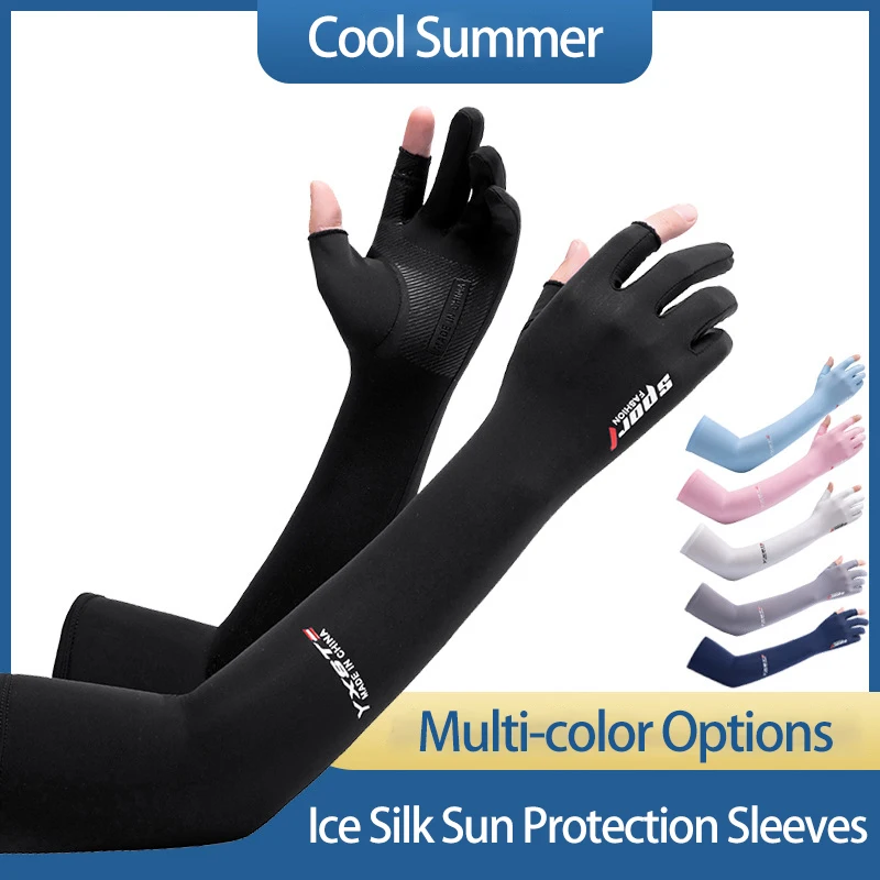 Ice Silk Sleeves Women Summer Sun Protection Men Fishing Cycling Breathable Two-