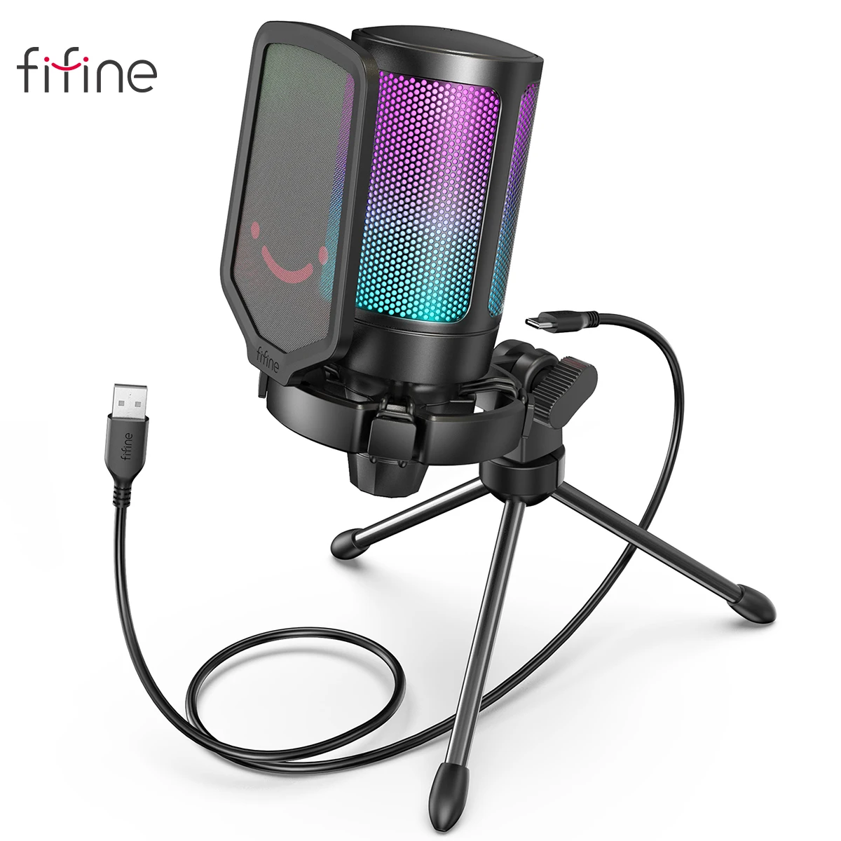 FIFINE USB Condenser Gaming Microphone, for PC PS4 PS5 MAC with Pop Filter Shock