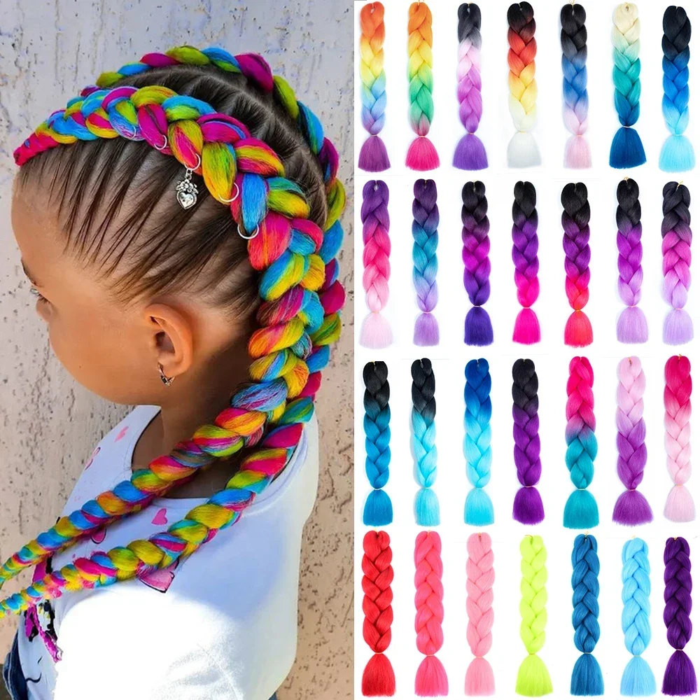 24 Inch Jumbo Braids Extensions Synthetic Braiding Hair Afro Ombre Color kanekal