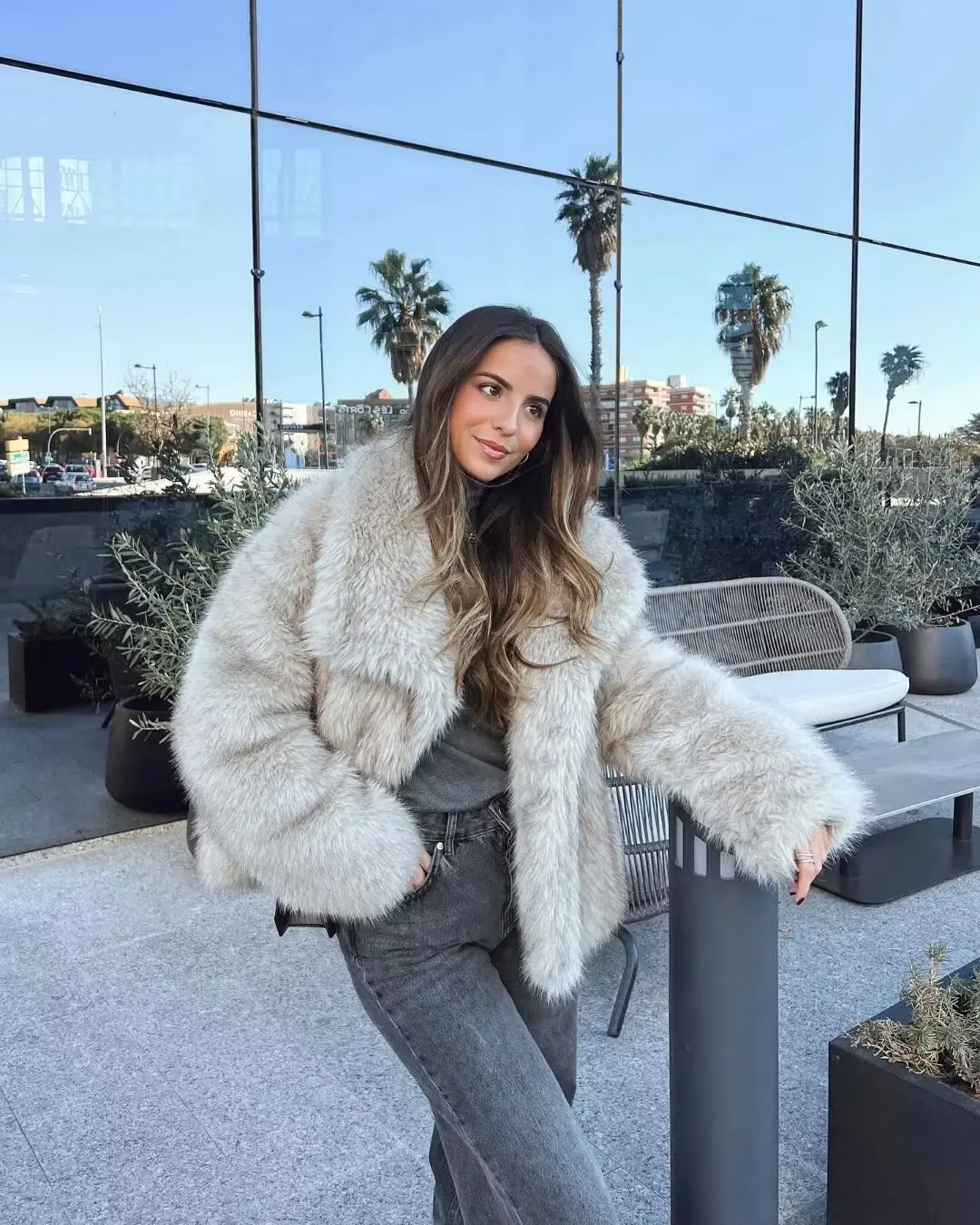 European and American style artificial fur effect warm coat women's winter new l