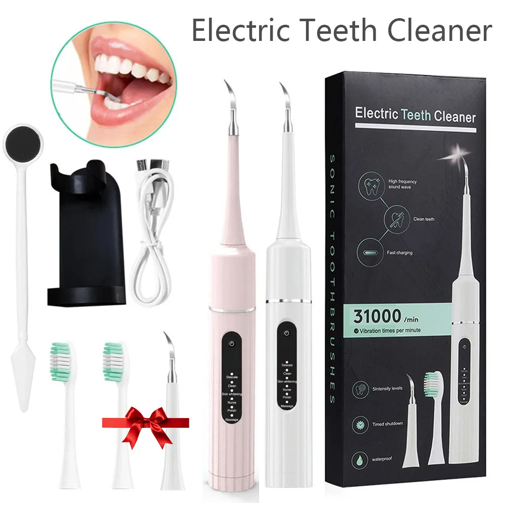 Electric Ultrasonic Teeth Cleaner Dental Calculus Remover Waterproof Teeth White