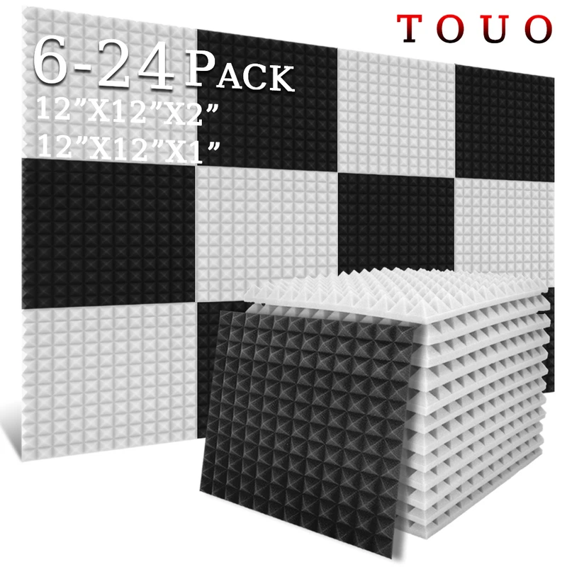 TOUO Acoustic Foam 6/12/24 Pcs Sound Insulation Pyramid Sound 15Panel Home Studi
