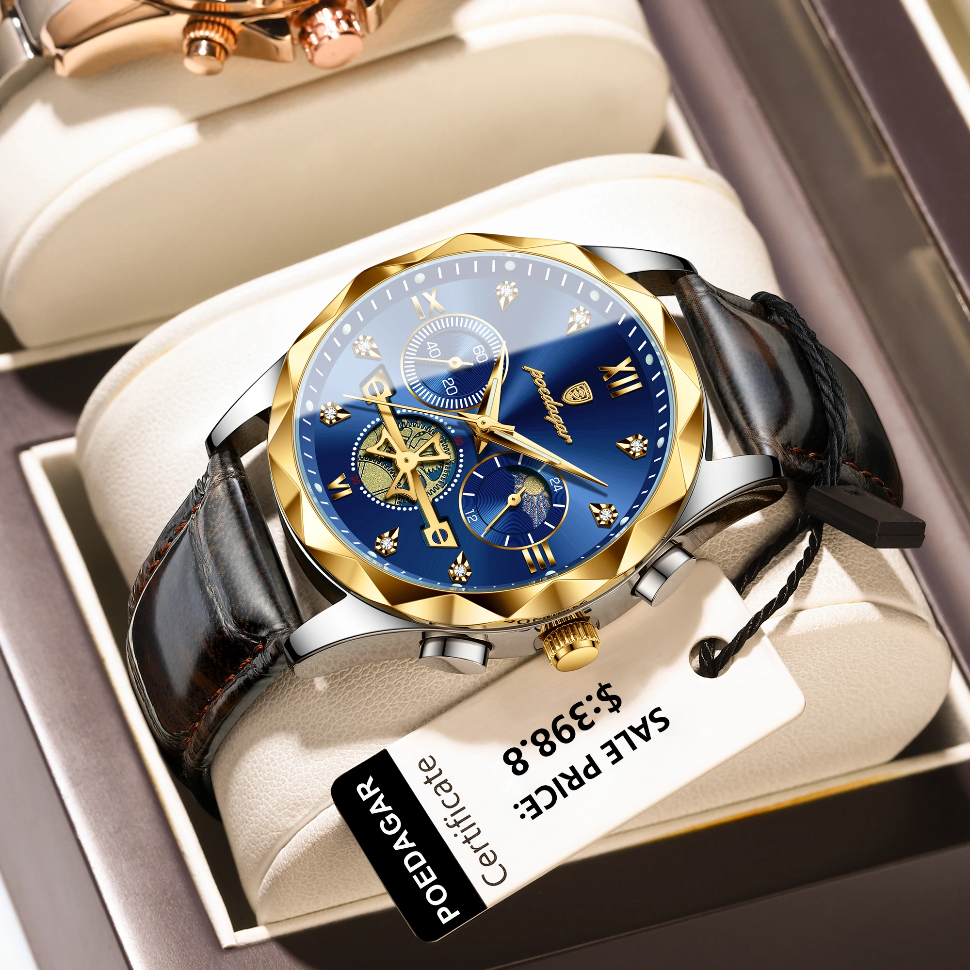 POEDAGAR Luxury Watch for Man Sports Leather Men Quartz Watch Waterproof Luminou