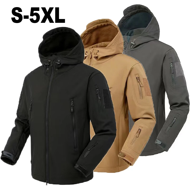 Men's Winter SoftShell Tactical Waterproof Jackets Male Hood Coat Combat Fishing