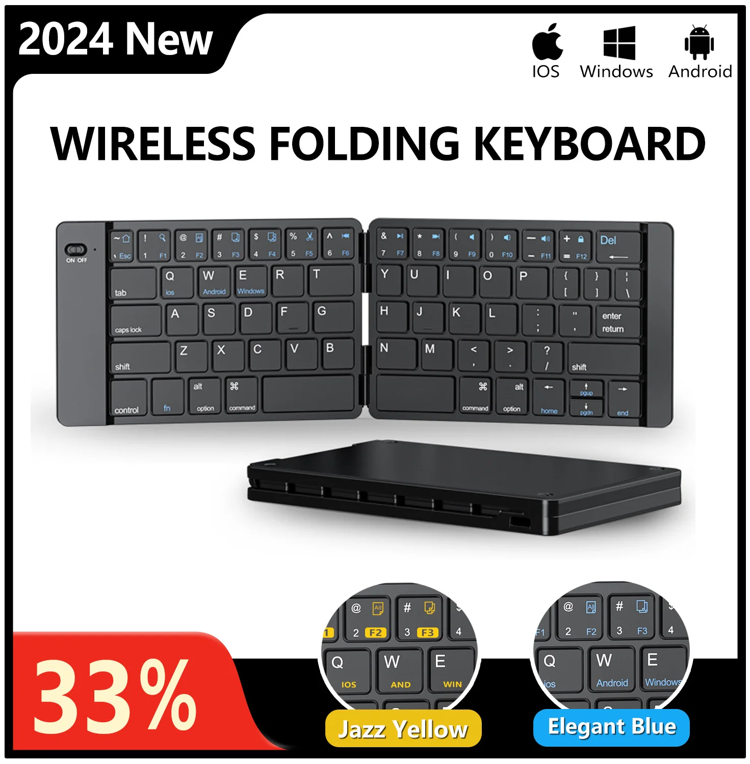 Mini Foldable Wireless Keyboard Ultra Slim Portable Bluetooth Keyboard Rechargea