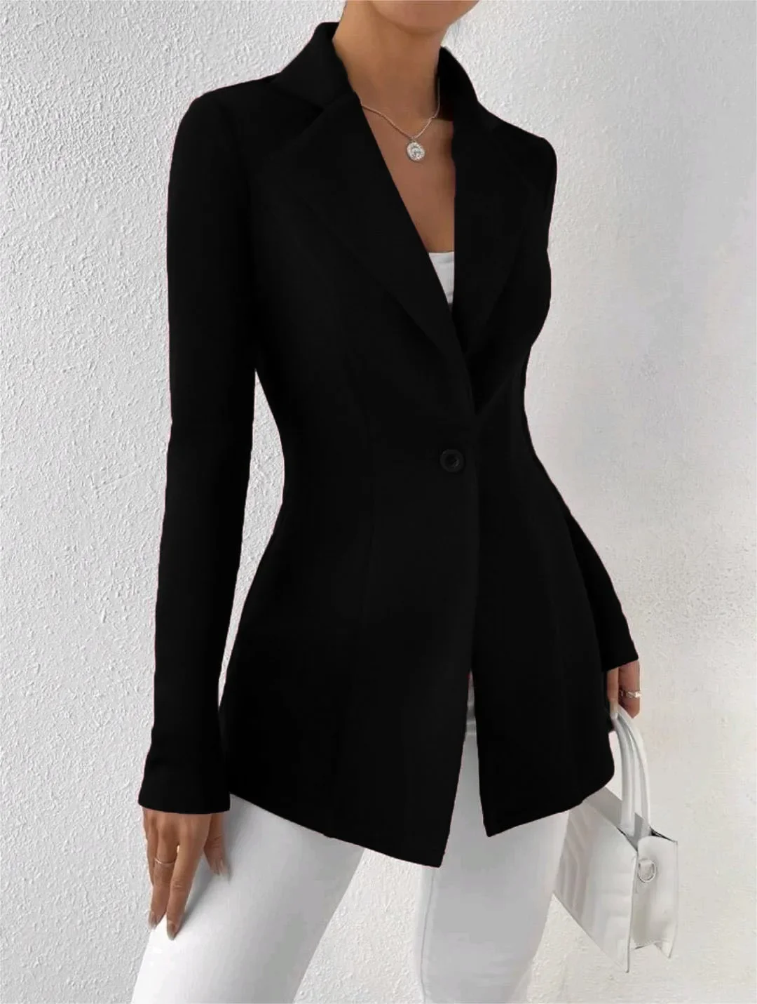 Solid Color Single Breasted Slim Blazer, Elegant Lapel Long Sleeve Blazer For Of