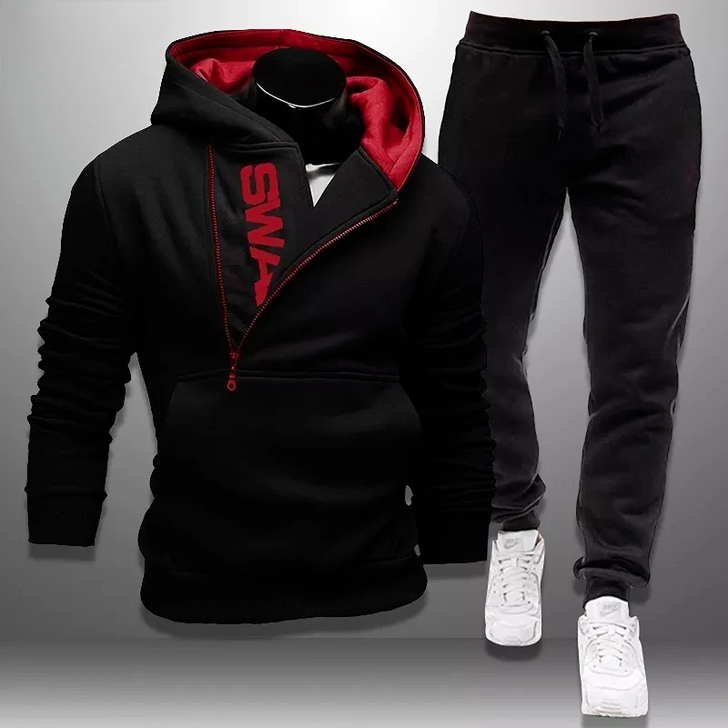 Mens Tracksuits Sweatshirt + Sweatpants Sportswear Zipper Hoodies Casual Male Cl