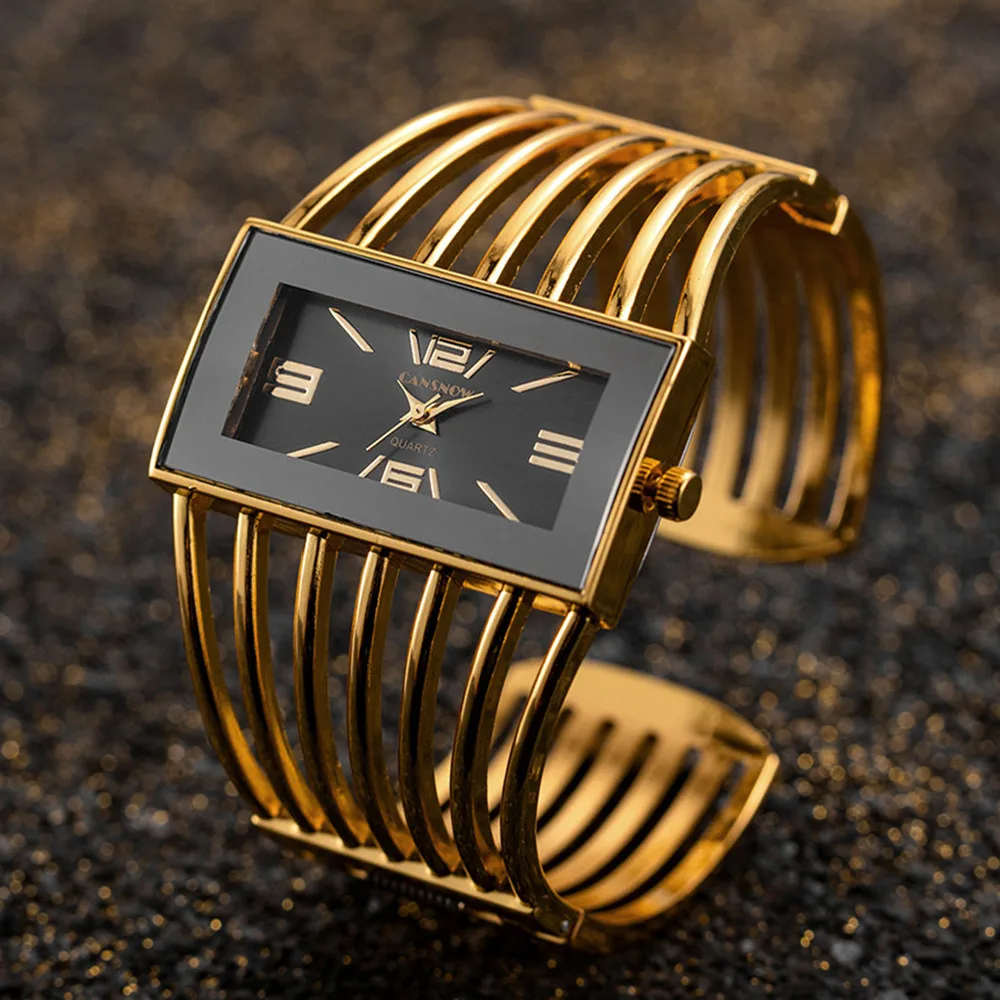 Fashion Women Bangle Watches Top Brand Luxury Rose Gold Stainless Steel Square Q