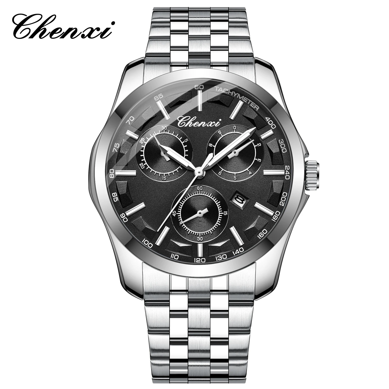 Chenxi 024B Fashion Mens Watches Luxury Silver Stainless Steel Quartz Wrist Busi