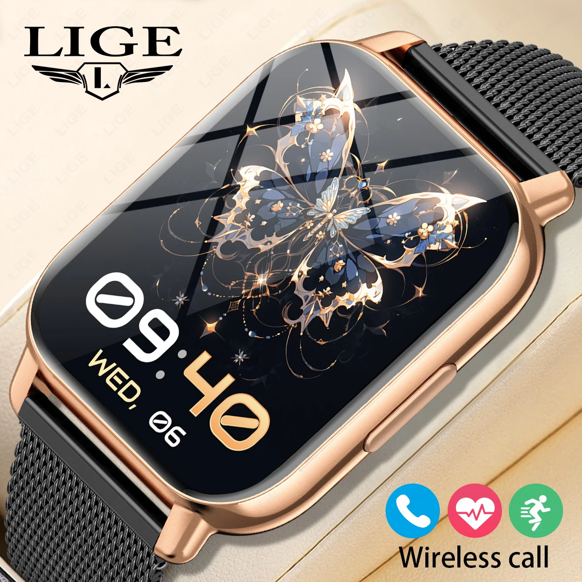 LIGE 1.91 inch HD Screen health monitor Smart Watch Women Smartwatch Sport Fitne