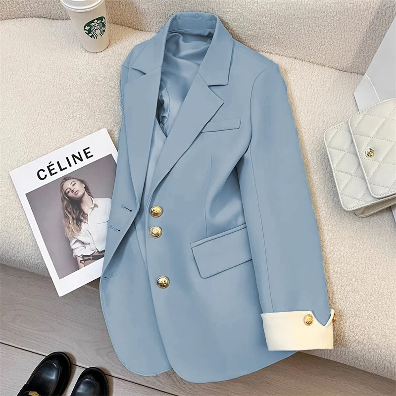Women's fashion solid color blazer, spring new casual temperament celebrity popu