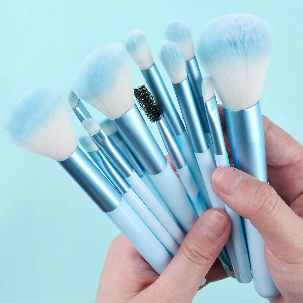 12PCS Blue Makeup Brushes Set Soft Fluffy Detail Concealer Blush Loose Powder Ey