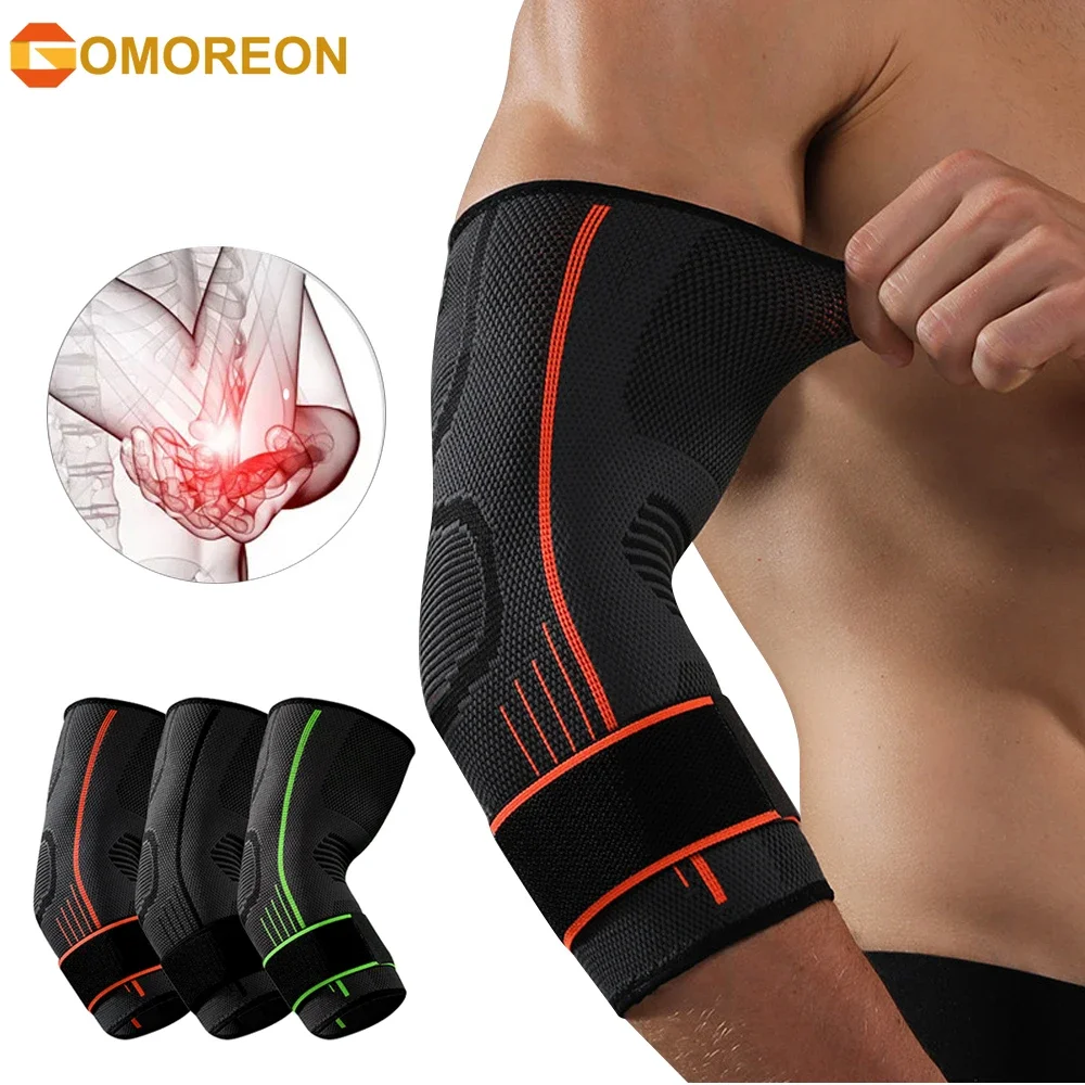 1Pcs Elbow Brace with Strap, Compression Sleeve Arm Support Adjustable for Runni