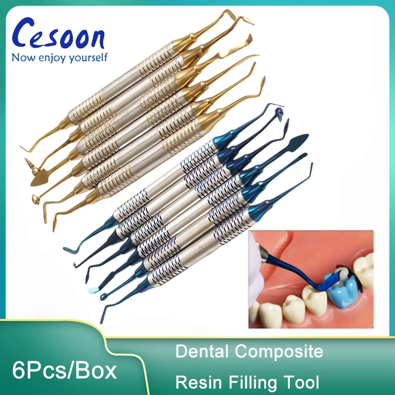 6Pcs Dental Composite Resin Filling Spatulas Double-Head Titanium Plated Head Th