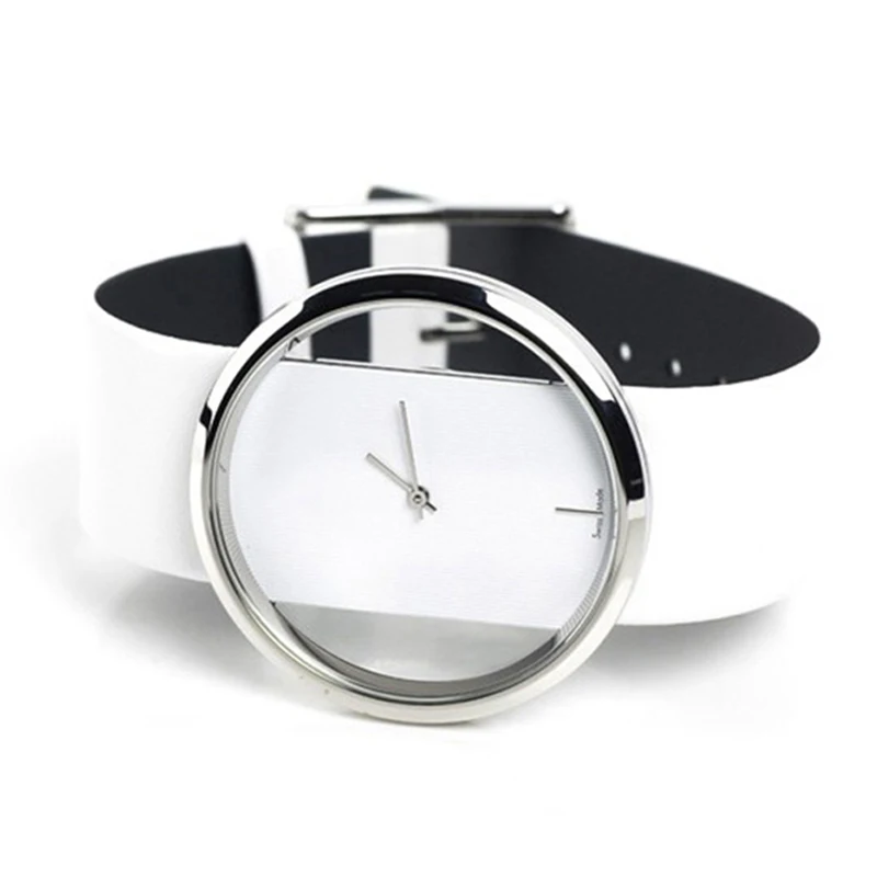 Fashion Unique Double Hollow Watches Women Minimalism Simple Watches White Leath