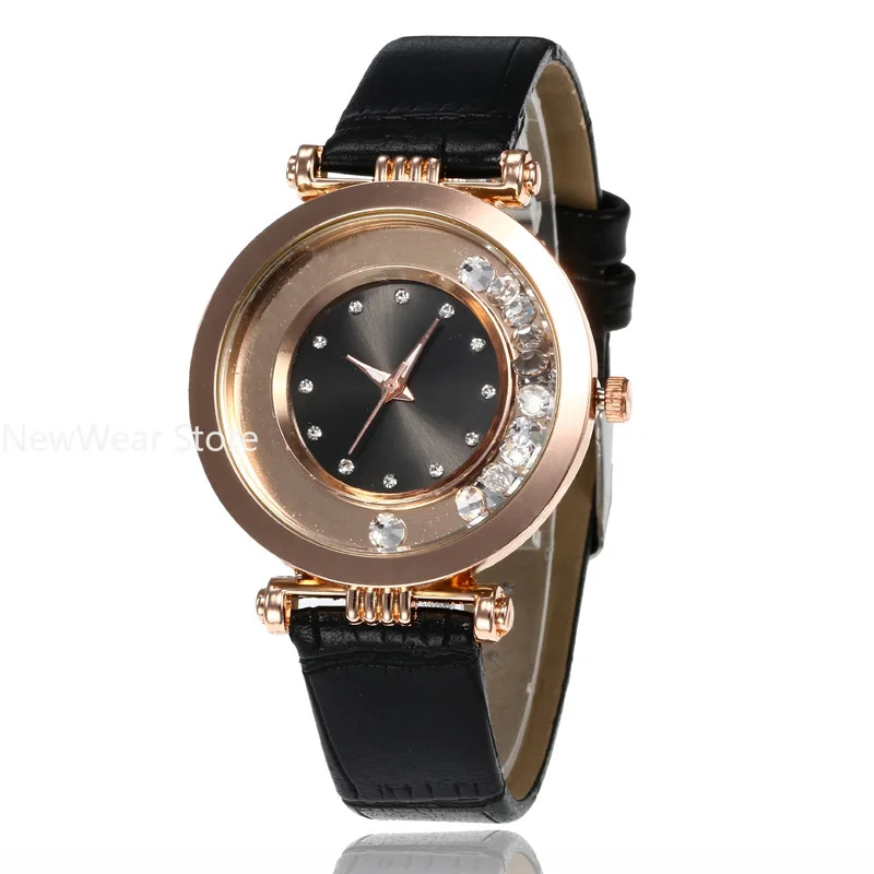 Fashion Luxury Watches for Women Stylish Elegant Leather Strap Buckle Rhinestone