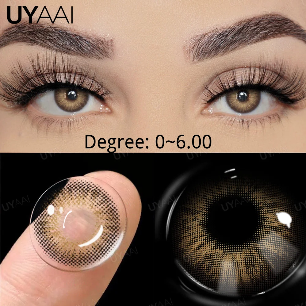 UYAAI Natural Colored Eyes Lenses with -0.75 to -8.00 Graduation Blue Colored Pu