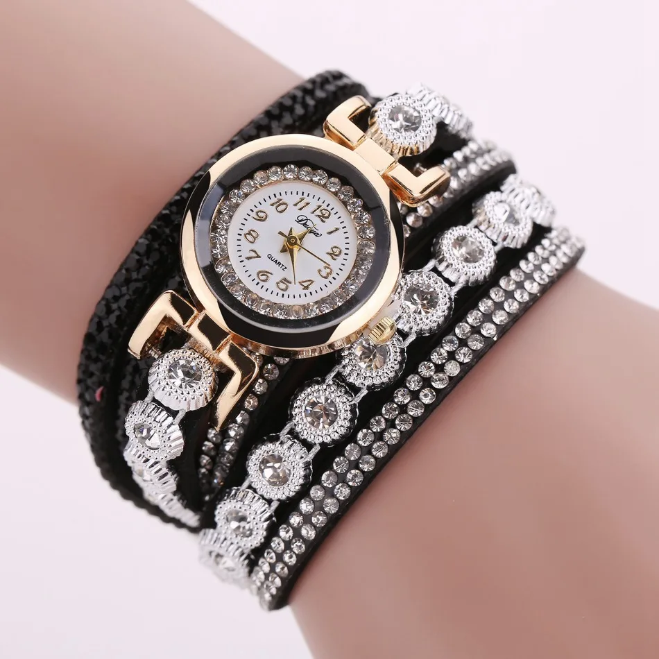 New Alloy Diamond Ring Bracelet Watch Digital Face Korean Velvet Ladies Watch Qu