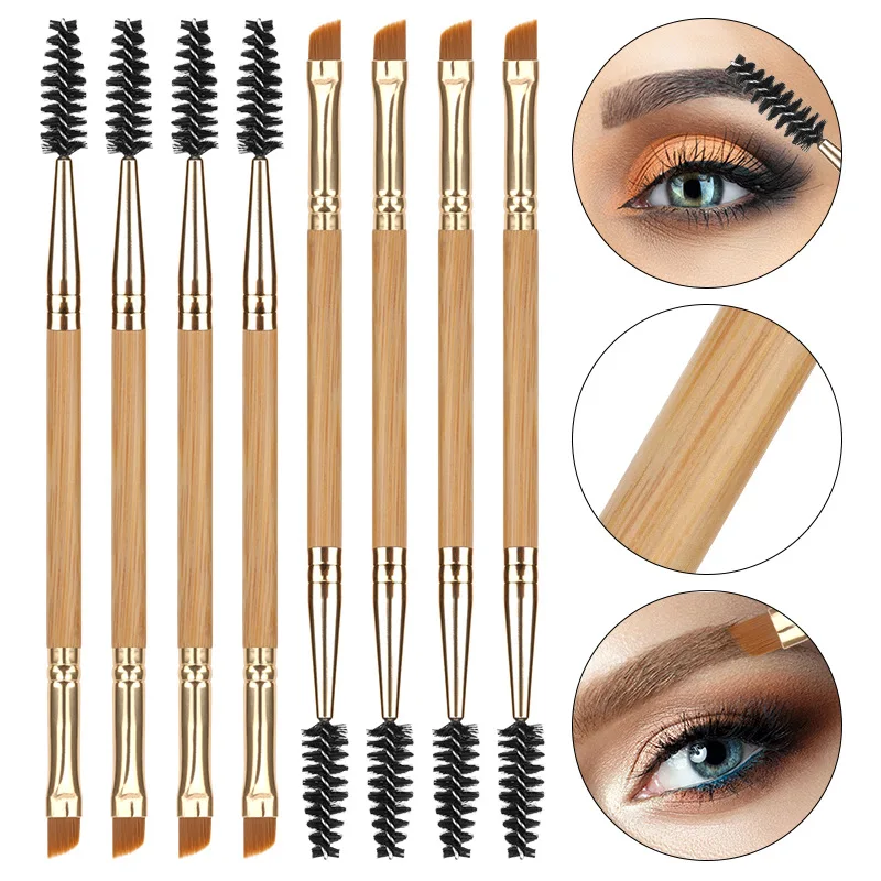 10PCS Bamboo Makeup Brushes Beauty Brow Contour Oblique Angled Eyebrow Eyeshadow