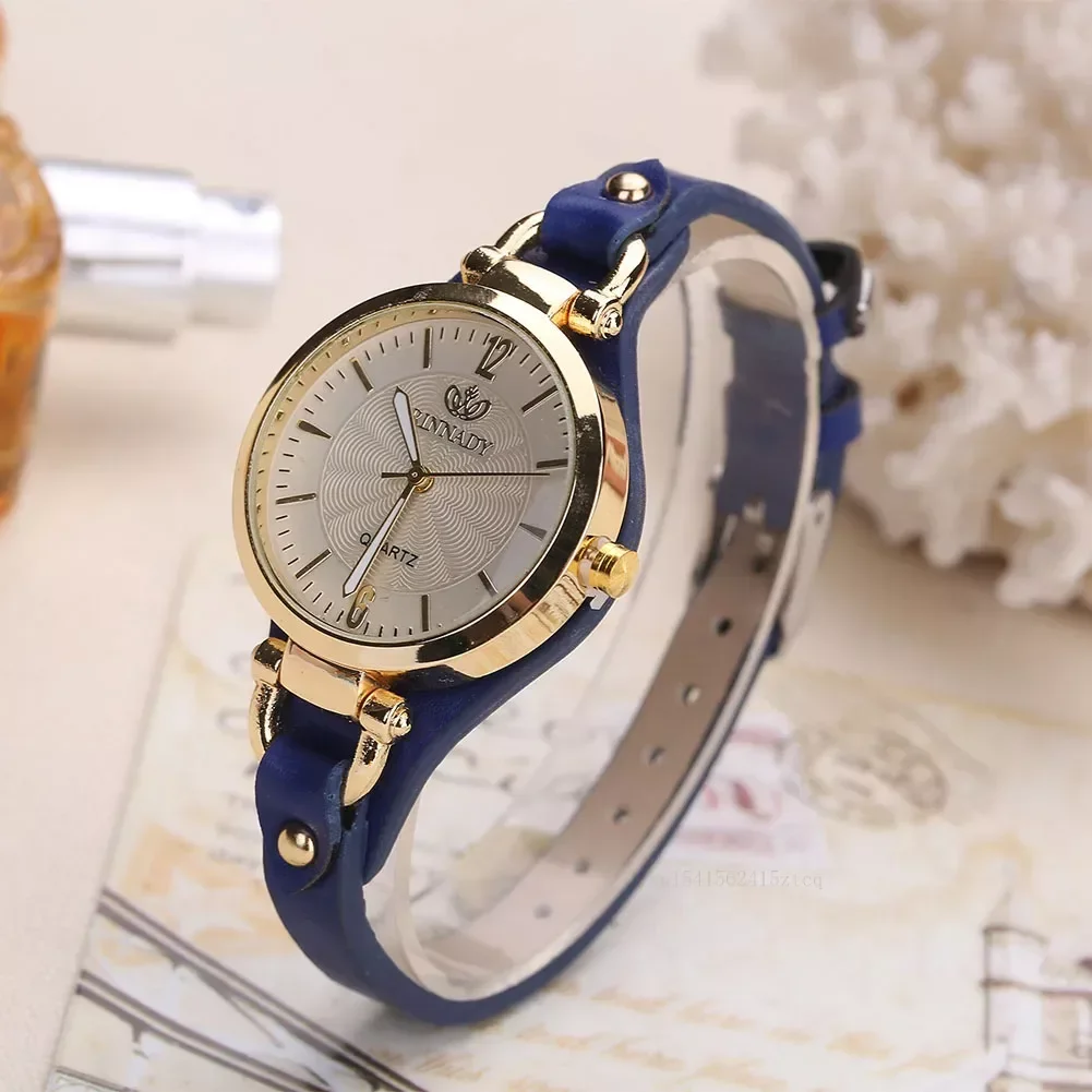 2024 Quartz Watch Women PU Leather Thin Strap Wristwatch Ladies Watches Solid Co