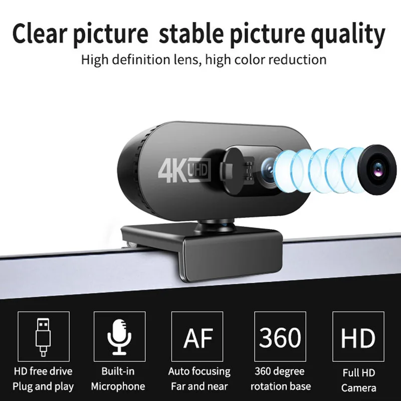 4K Full HD 2K 1080P Webcam For PC Web Camera New Mini Web Cam With Microphone US
