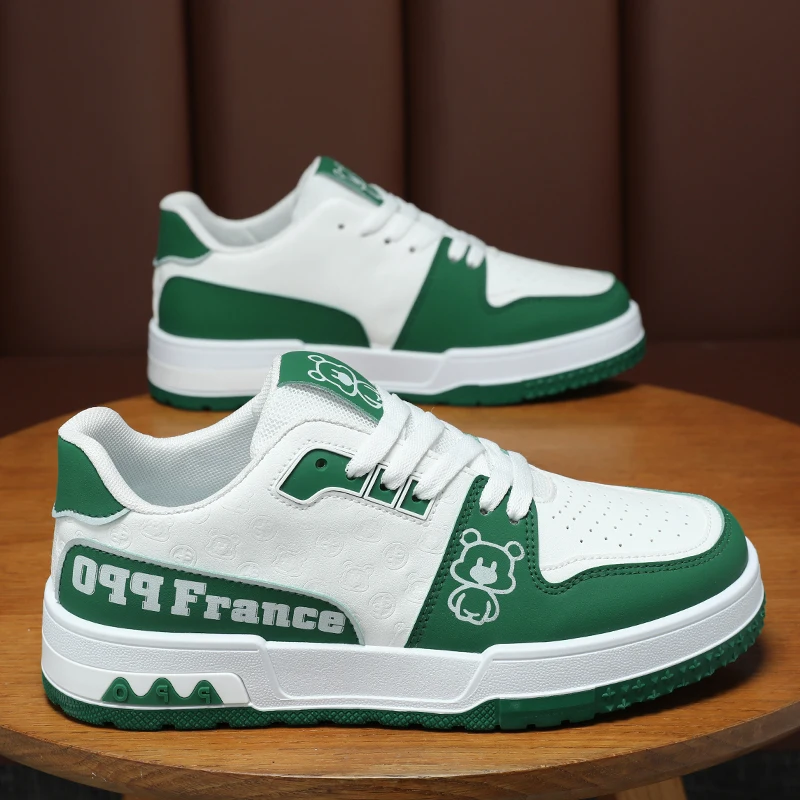 Original Bear Skate Shoes Men Fashion Cartoon Printing Green Urban Man Sneakers 