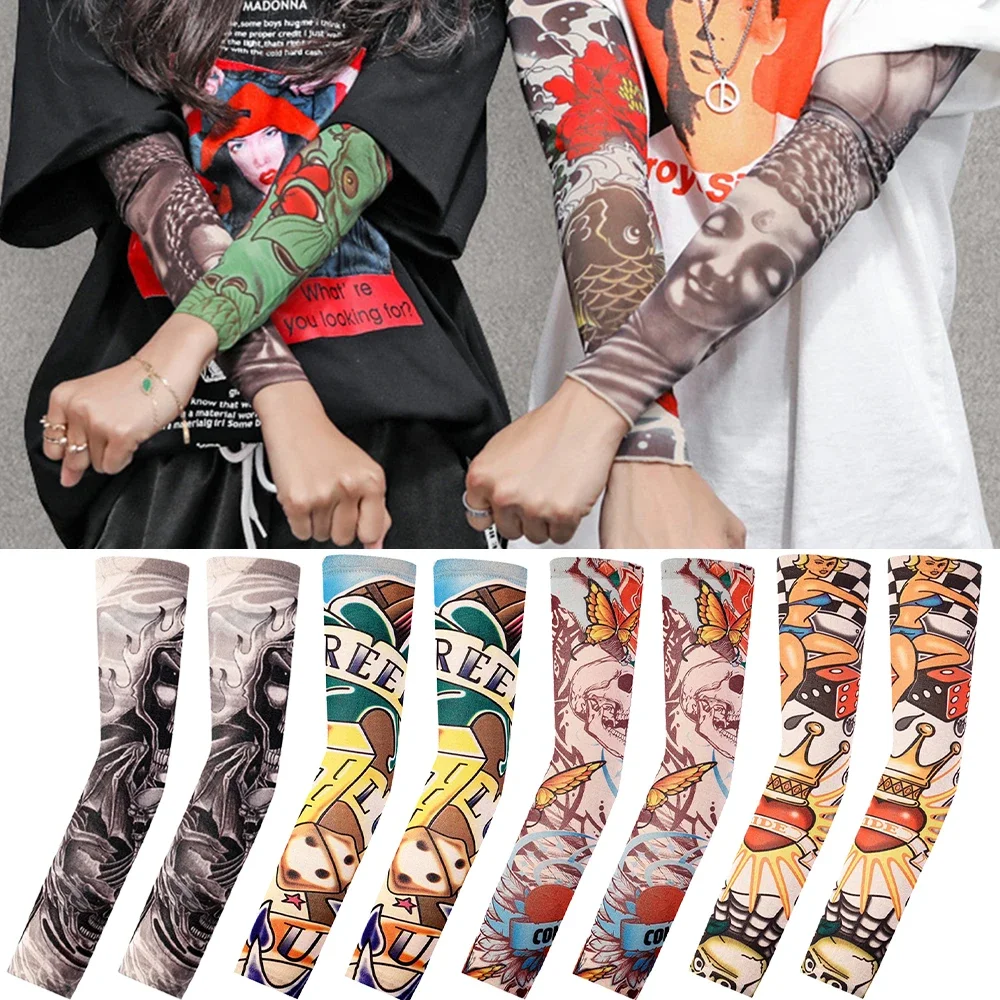 1PC Tattood Sleeve With Floral Arm Tattoo Seamless Outdoor Cycling Tattoo And Su