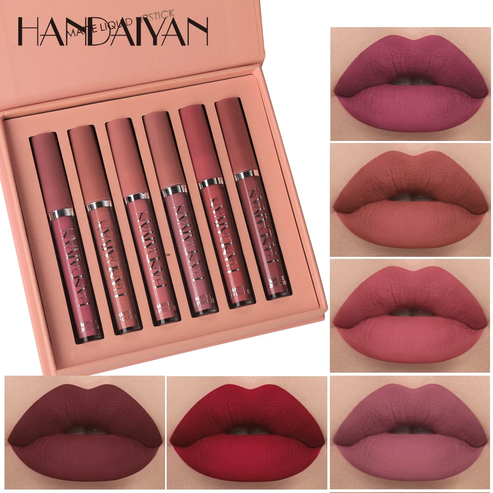 HANDAIYAN Set of 6 NonStick Cup Liquid lipstick , Long-Lasting Lip Gloss Gift Bo