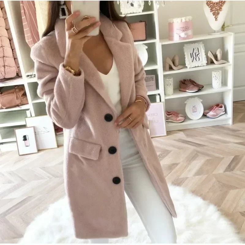 Women's Autumn Commuter Coat Suit Collar Medium Length Fashion Double Breasted S