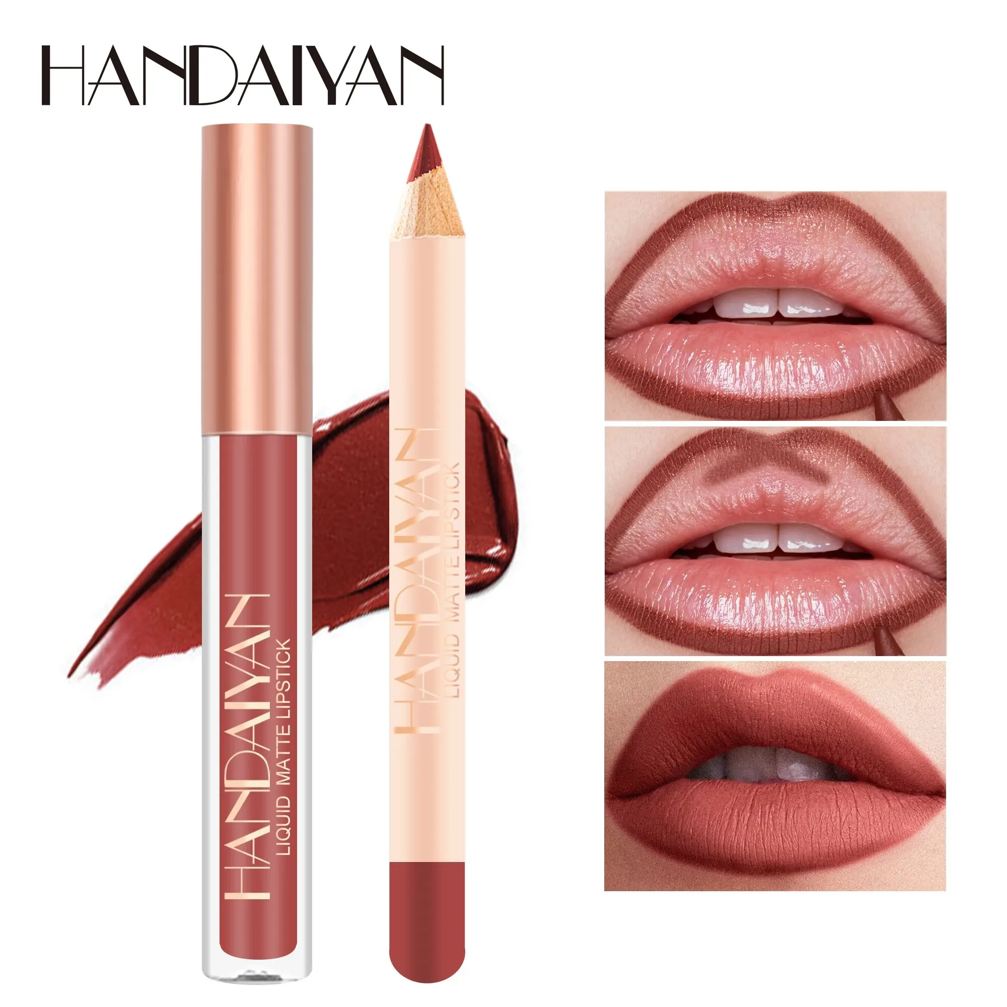 HANDAIYAN Lip Liner Lipgloss Set Matte Liquid Lipstick Long-Lasting Non-Stick Cu
