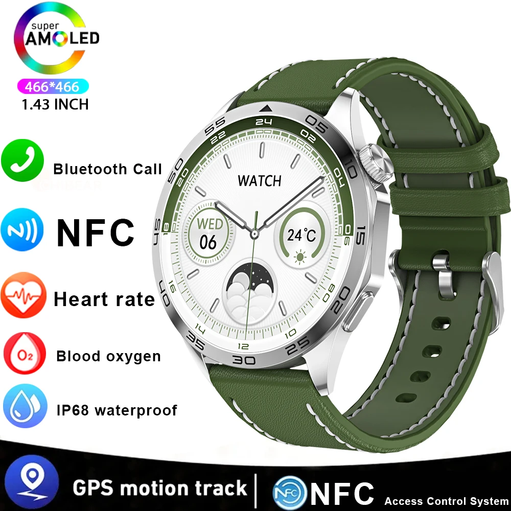 For HUAWEI GT4 NFC Smart Watch Men GPS Tracker 1.43 Inch AMOLED 466*466 HD Scree