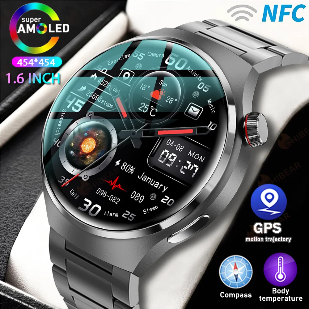 For HUAWEI GT4 Pro GPS NFC Smart Watch Men 360*360 AMOLED Screen Heart rate Blue
