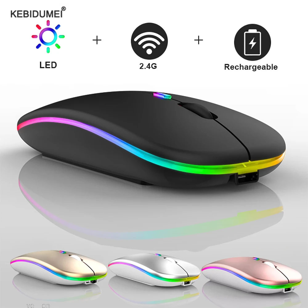 Tablet Phone Computer Bluetooth Wireless Mouse Rechargeable Luminous 2.4G USB Wi