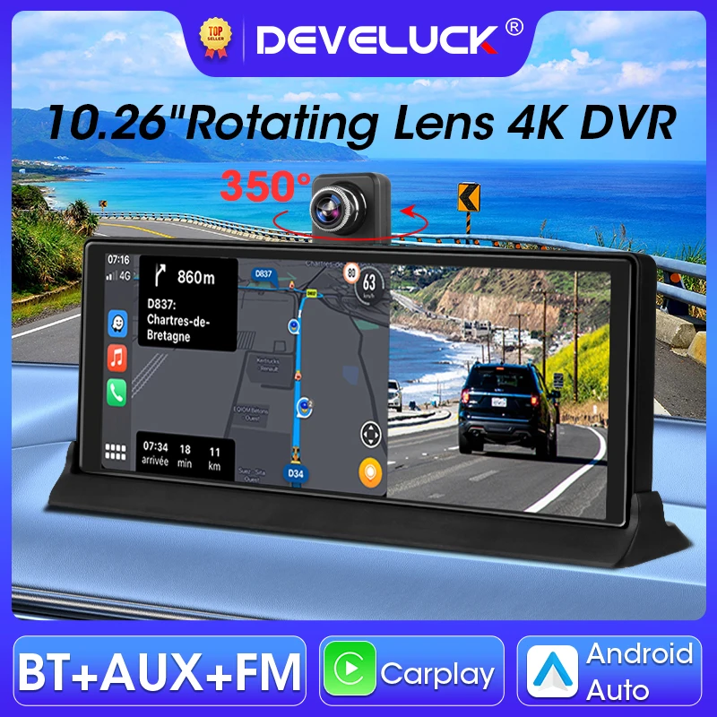 10.26" Car DVR 4K Camera Wireless Carplay Android auto Ai Screen Dashboard Dash