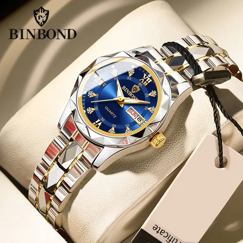 BINBOND B2521 Top Brand Luxury Fashion Business Womens Quartz Watches 30M Waterp
