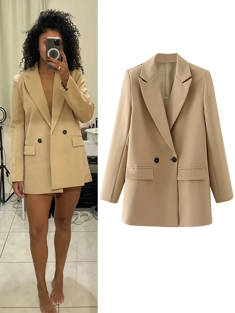 TRAF Blazer Woman Black Beige Khaki Blue Green Gray Women coat Fashion Office We