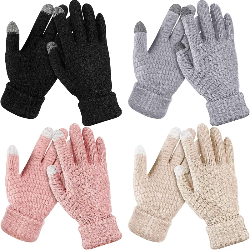 New Women Plush Thicken Touch Screen Gloves Adult Soft Warm Fleece Lined Knit Gl