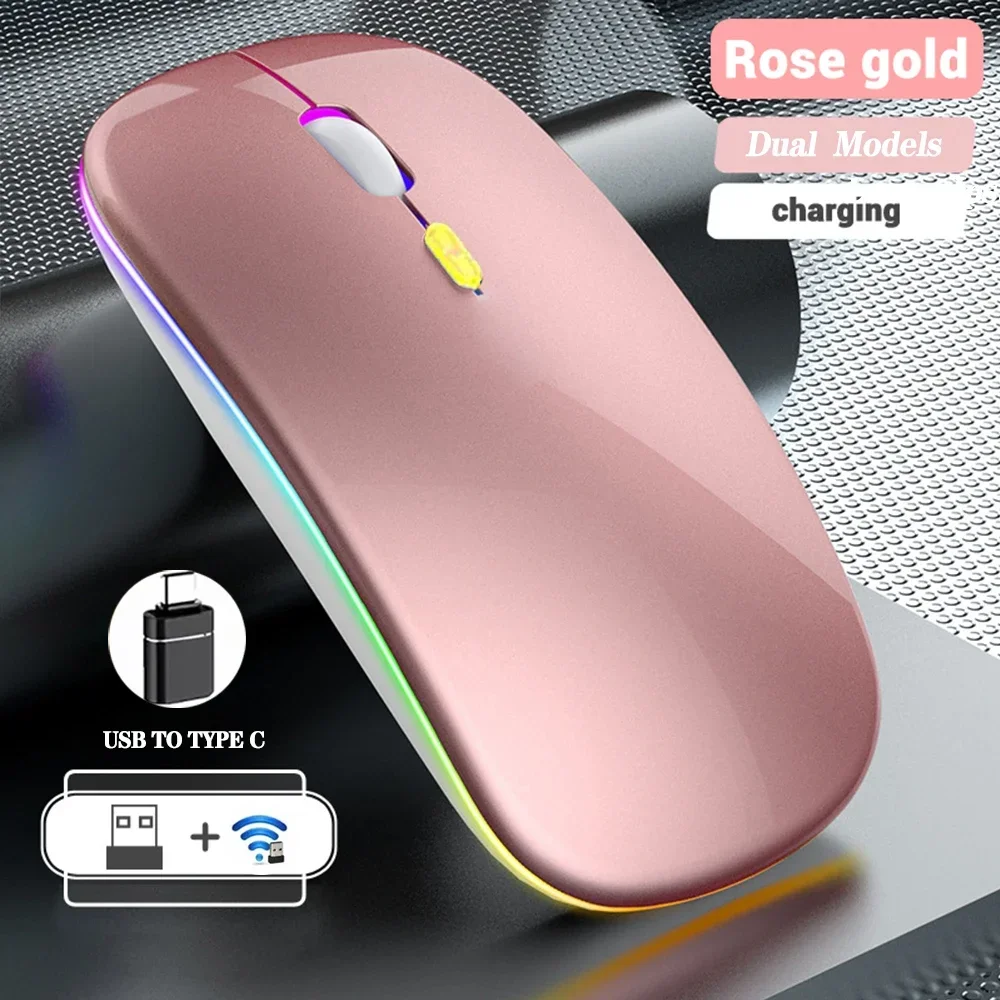 Wireless Mouse Dual Mode Bluetooth-Compatible Mouse LED Rechargeable Laptop Mous