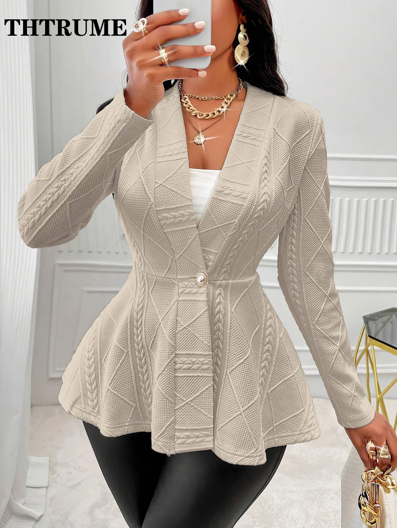 Elegant Women Chic Blazers Fashion White Single Breasted Long Sleeve Autumn Wint