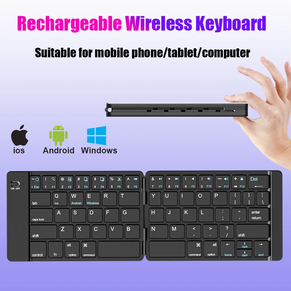 Portable Wireless Folding Keyboard Mini Rechargeable Ultra-thin Foldable Bluetoo